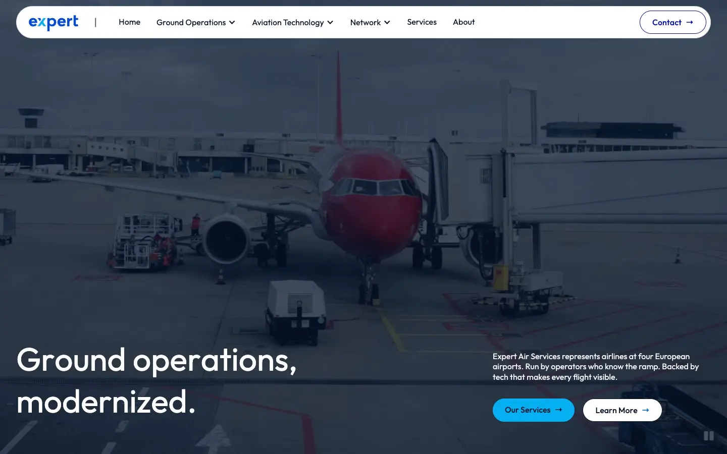 Opname van de website expertairservices.nl