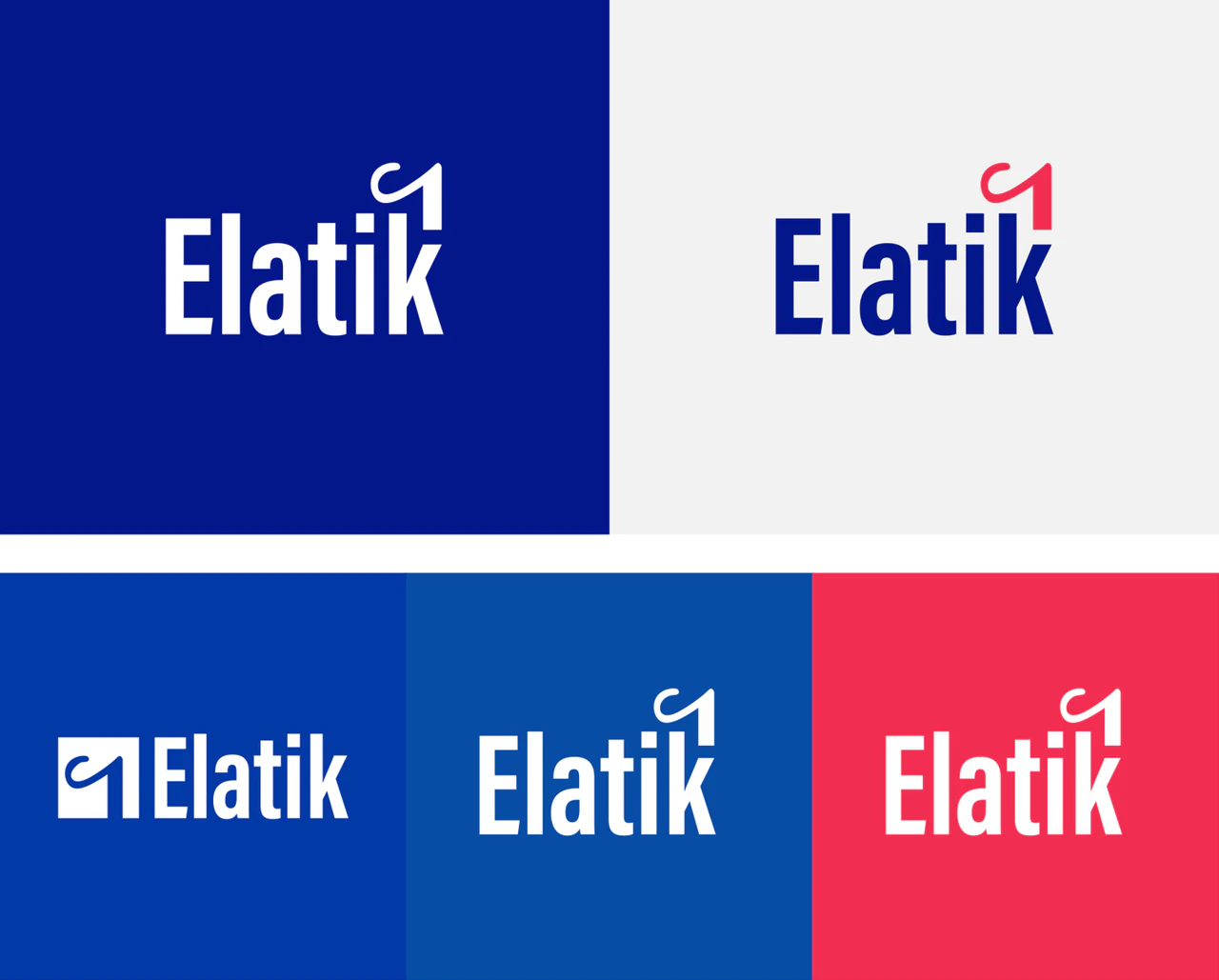 Het woordmerk met de rode krul op donkerblauw en op lichtgrijs, en in wit op twee tinten blauw en op rood