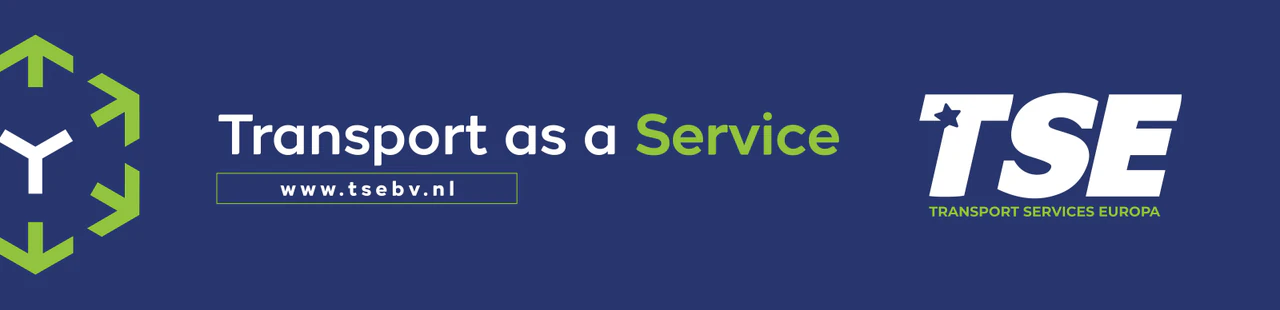 Drukbestand voor de zijkant van een oplegger met Transport as a Service, de website en het TSE-woordmerk